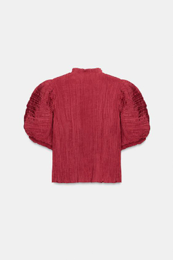 ZARA РУБАШКА С ОБЪЕМНЫМИ РУКАВАМИ — ZW COLLECTION, ТЕМНО-РОЗОВЫЙ