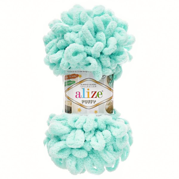Пряжа Alize (Ализе) Puffy / уп.5 мот. по 100 г, 9м, 019 светло-бирюзовый A