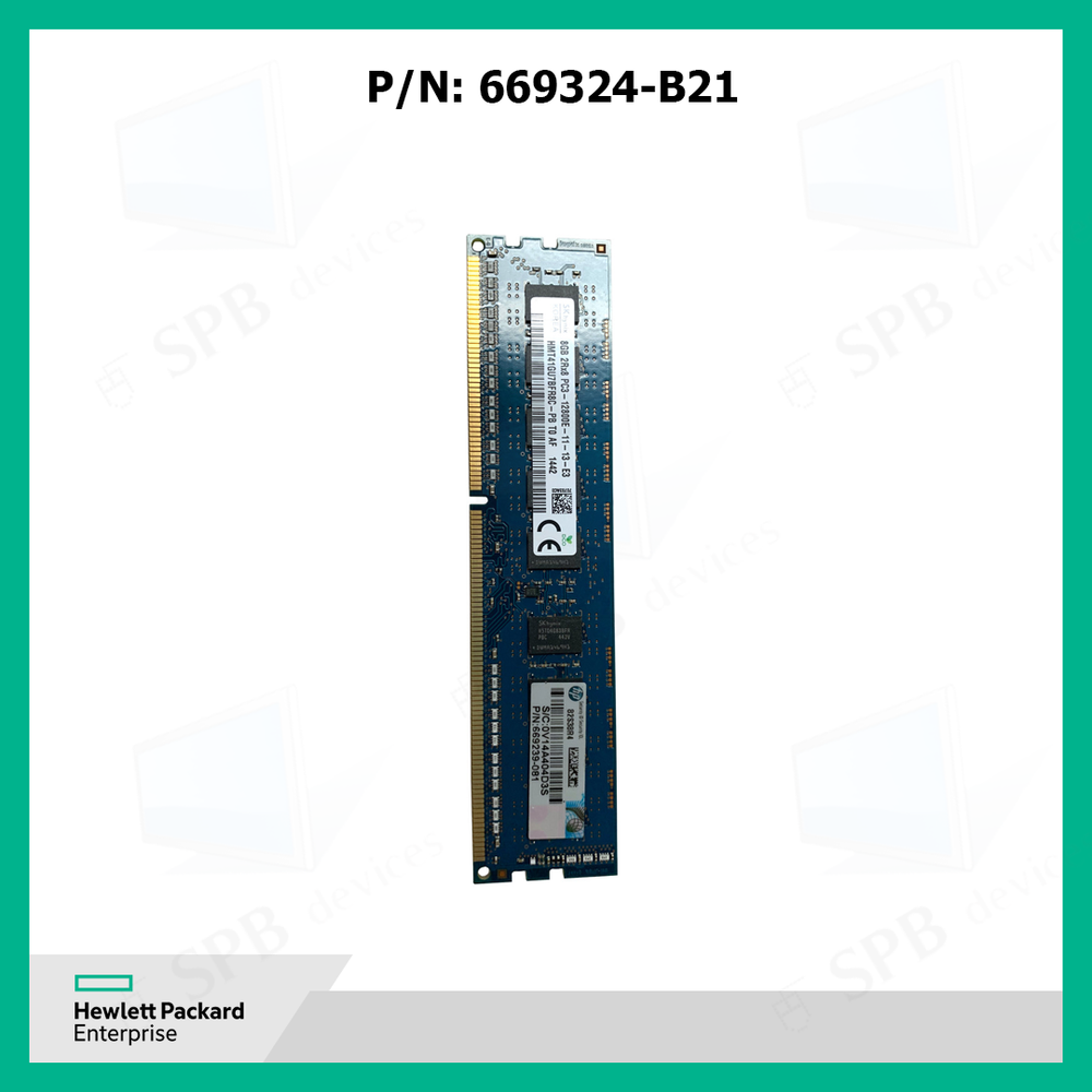 Модуль памяти HP 669324-B21 HP 8GB (1x8GB) Dual Rank x8 PC3-12800E (DDR3-1600) Unbuffered CAS-11 Memory, 669239-081, 684035-001