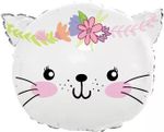 К Шар фигура "Котенок в цветах белый голова" (Falali) 23"/58 см (БГ-18)