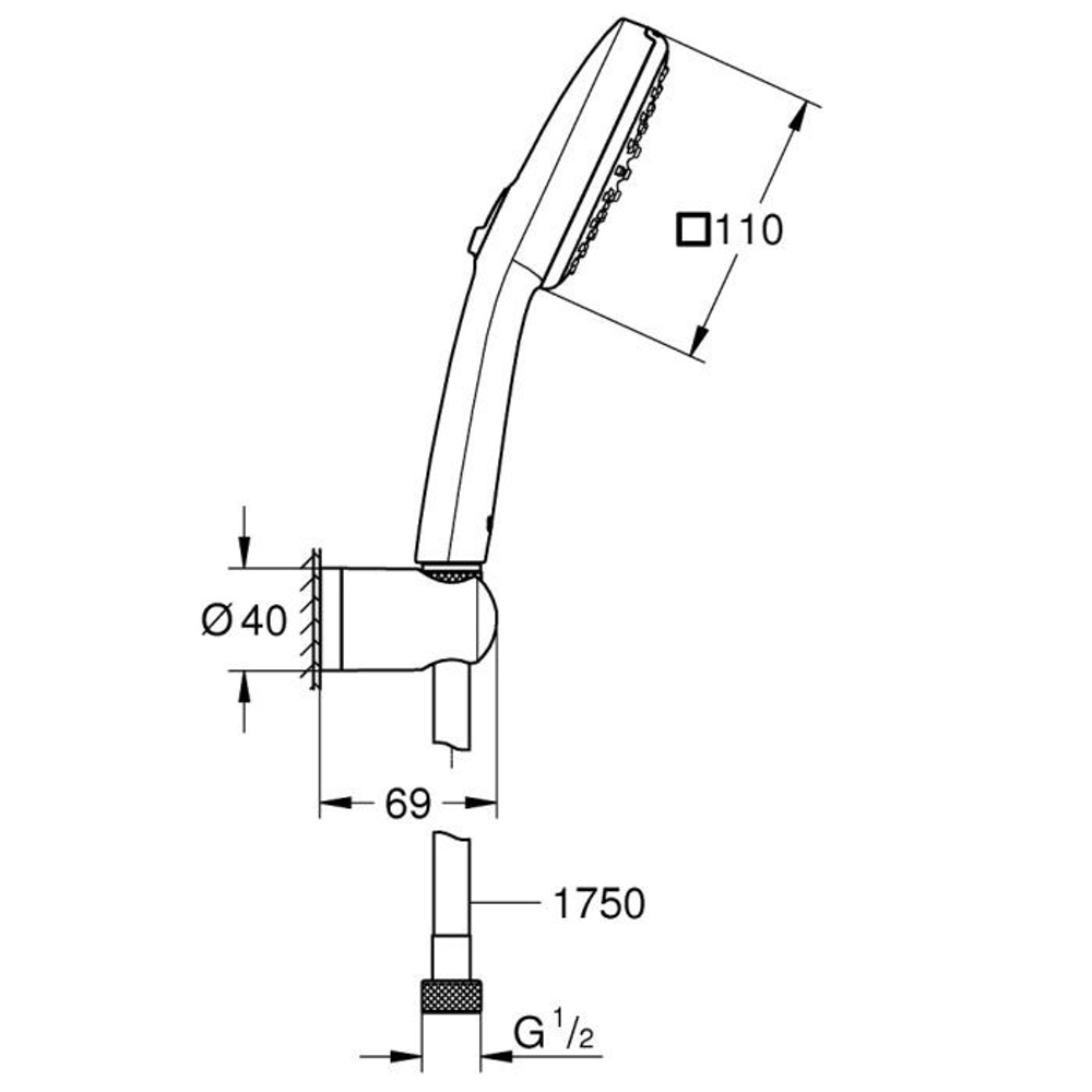 Душевой набор GROHE Vitalio Comfort 110 настенный с ручным душем, 2 режима струи (Rain, Jet) (26943001)