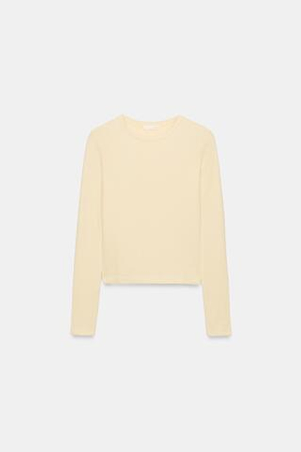 ZARA ХЛОПКОВАЯ ФУТБОЛКА С ДЛИННЫМИ РУКАВАМИ, ЖЕЛТЫЙ