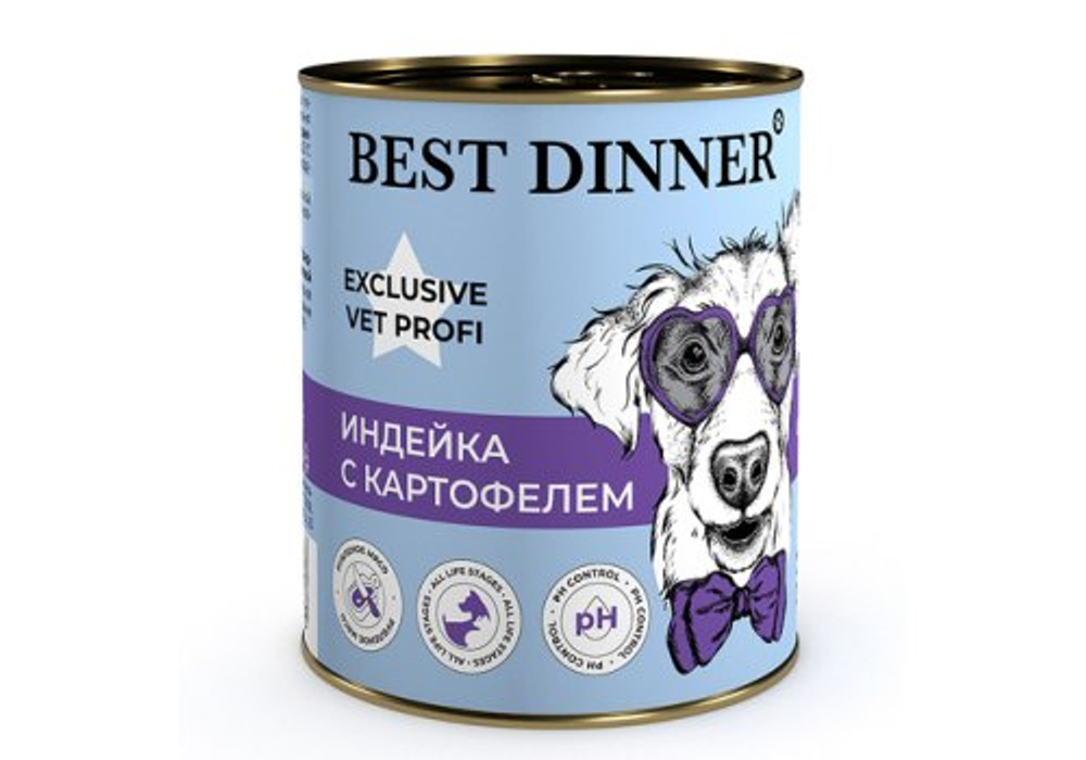 BEST DINNER Urinary Влажный корм для собак и щенков всех пород с индейкой и картофелем 0,34 кг