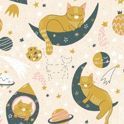 Космические коты на бежевом фоне