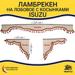 Ламбрекен с косынками стеганые Isuzu (экокожа, бежевый, красные кисточки)