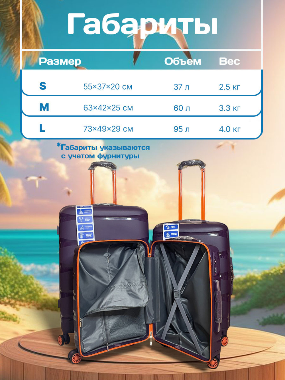 Средний чемодан Bon-Voyage PP Skycase#3, Фиолетовый, M