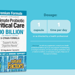 Natural Factors, Ultimate Probiotic Critical Care, пробиотики для лечения критических состояний, 100 миллиардов КОЕ, 30 вегетарианских капсул