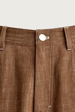 ZARA БРЮКИ RELAXED FIT С КОНТРАСТНОЙ ПРОСТРОЧКОЙ, ТЕМНЫЙ ЧЕРЕПИЧНЫЙ