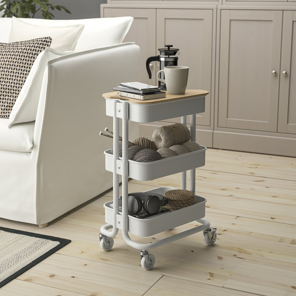 IKEA RÅSKOG  (ИКЕА РОСКОГ)  -  Столик на колёсиках - белый 28x38x61 см