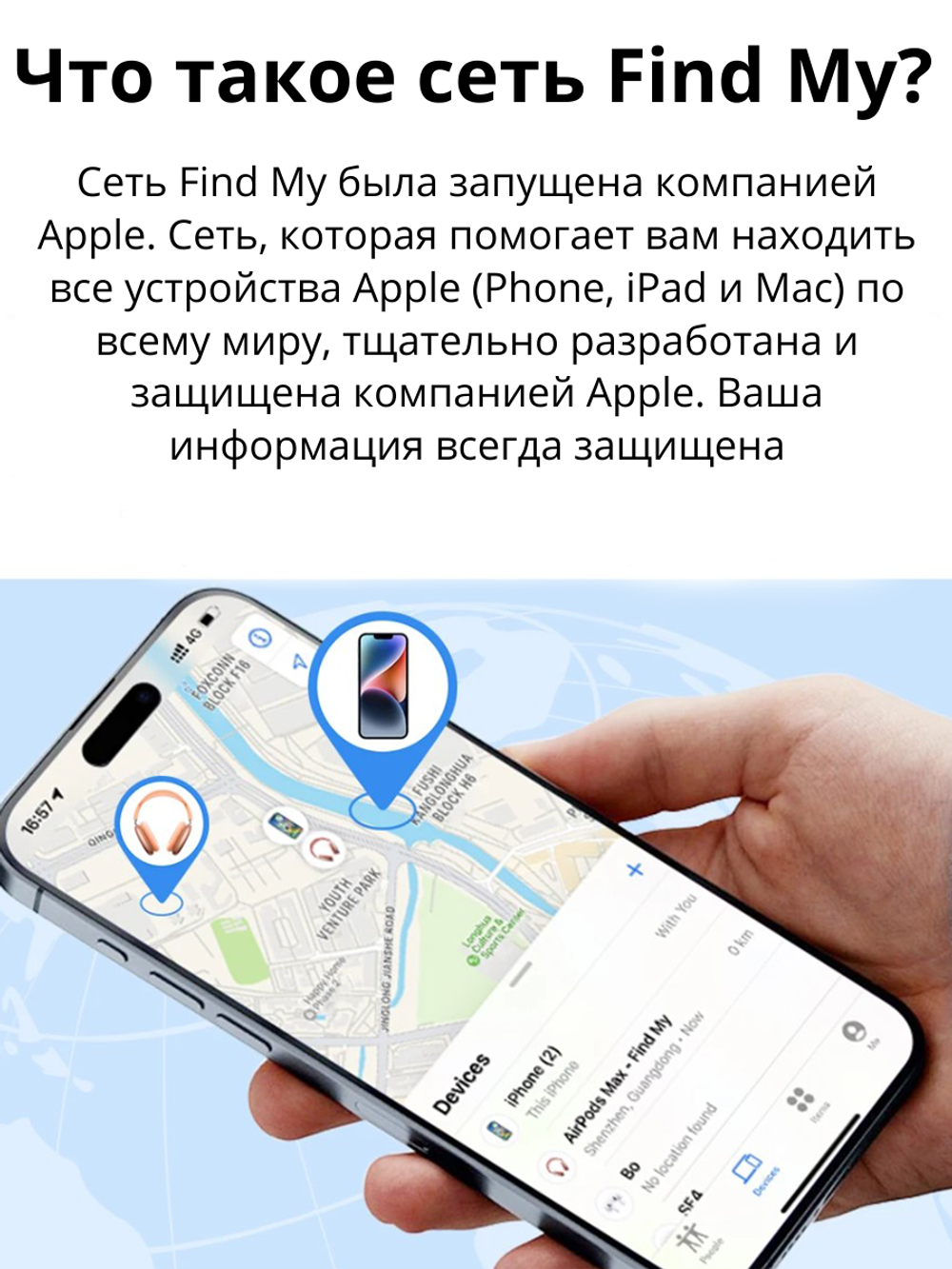 Метка GPS трекер AirTag для слежения, метка для отслеживания вещей, автомобиля, животных, детей Hoco E94, синий