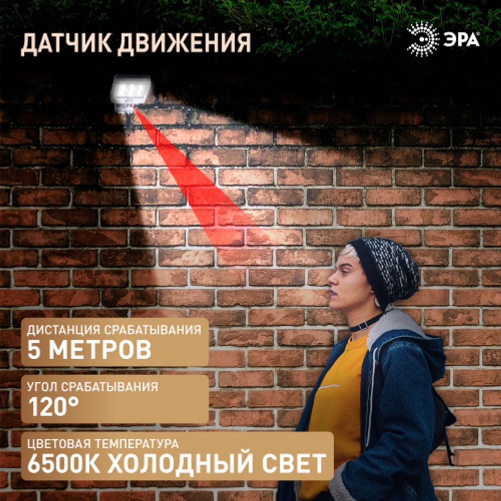 Светильник уличный ЭРА ERAFS024-07 настенный с датчиком движения c выносной солнечной батареей 6LED 150lm | Садовые фасадные светильники