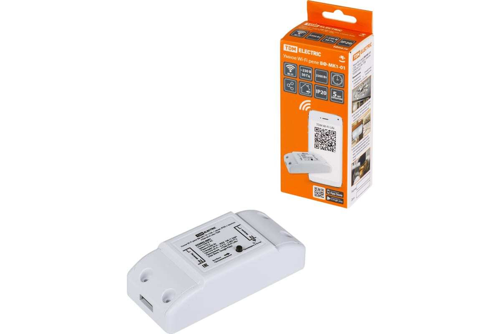Умное Wi-Fi реле ВФ-МК1-01 (10А, 1 канал, IP20) с прилож. "TDM Wi-Fi Life" TDM  SQ2603-0001