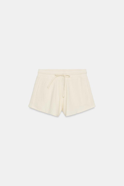 ZARA ШОРТЫ ИЗ ХЛОПКОВОГО РИФЛЕНОГО ТРИКОТАЖА, ЭКРЮ