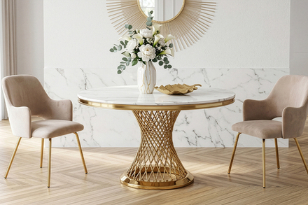 Стол обеденный Garda Decorенный Garda Decor искусственный мраморор Бьянка Луна (Bianca Luna), зол d120*75