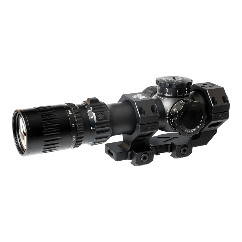 Прицел March-F 1-10x24 Shorty DR-TR1FB FFP+SFP 30мм, с кронштейном - вид сзади слева на кронштейне