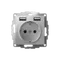 Розетка с USB A+A с заземлением и защитными шторками Systeme Electric AtlasDesign Алюминий ATN000330