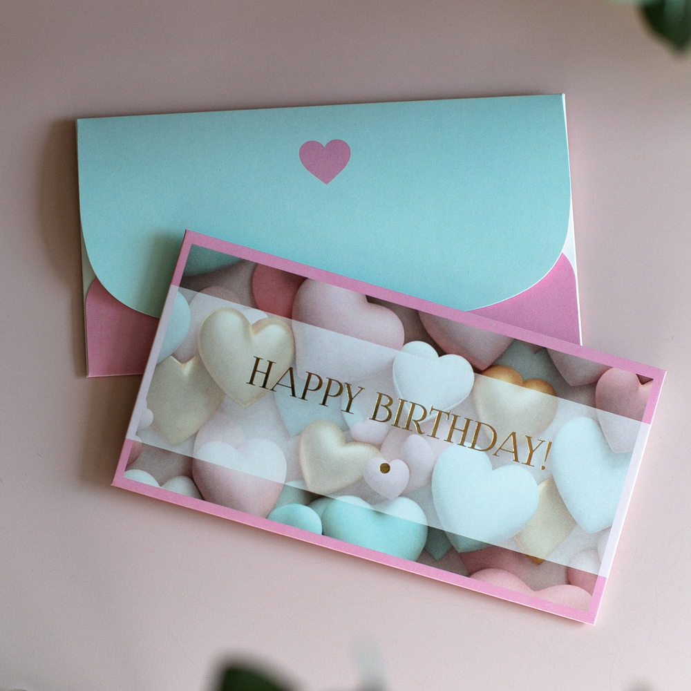 D-682 "Happy birthday!" конверт c золотым тиснением (цена за упаковку из 5 штук)