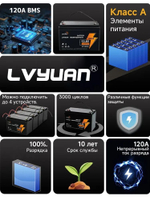 Аккумулятор Lifepo4 LVYUAN12.8 V 100Ah (12V 100A)