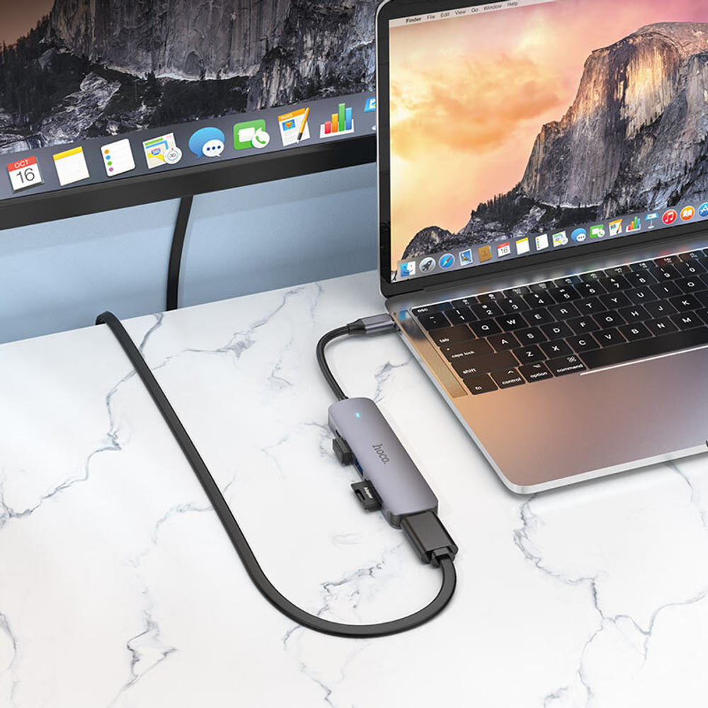Hoco HB28 Adapter HUB USB-C 6-in-1 (1*USB 3.0, 1*USB 2.0, HDMI, SD, TF, PD) - HDMI 4K Адаптер
