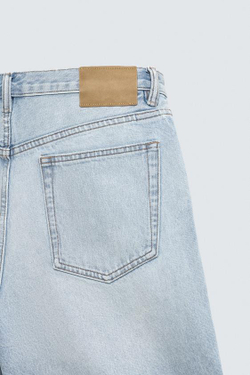 ZARA ДЖИНСОВЫЕ БЕРМУДЫ STRAIGHT FIT, ГОЛУБОЙ