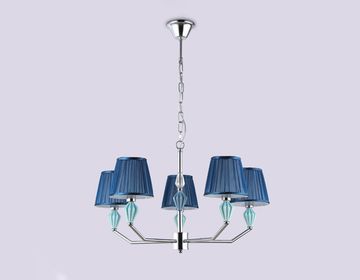 Подвесная люстра с абажуром и декором из керамики 5*Е14 LH75061/5 CH/DB хром/тёмно-синий High Light Ceramo Classic Ambrella
