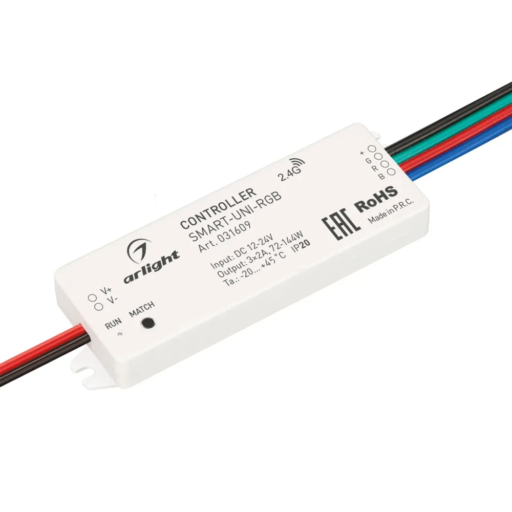 Контроллер SMART-UNI-RGB (12-24V, 3x2A, 2.4G) (Arlight, IP20 Пластик, 5 лет) Контроллер SMART-UNI-RGB (12-24V, 3x2A, 2.4G) (Arlight, IP20 Пластик, 5 лет)