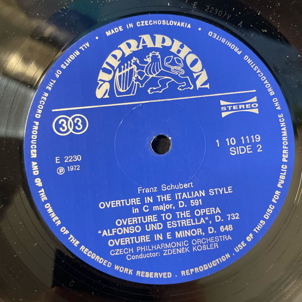 Винтажная виниловая пластинка LP Schubert Шуберт, Czech Philharmonic Orchestra, Zdenek Kosler, Rosamunde And Overtures (Чехословакия 1972)
