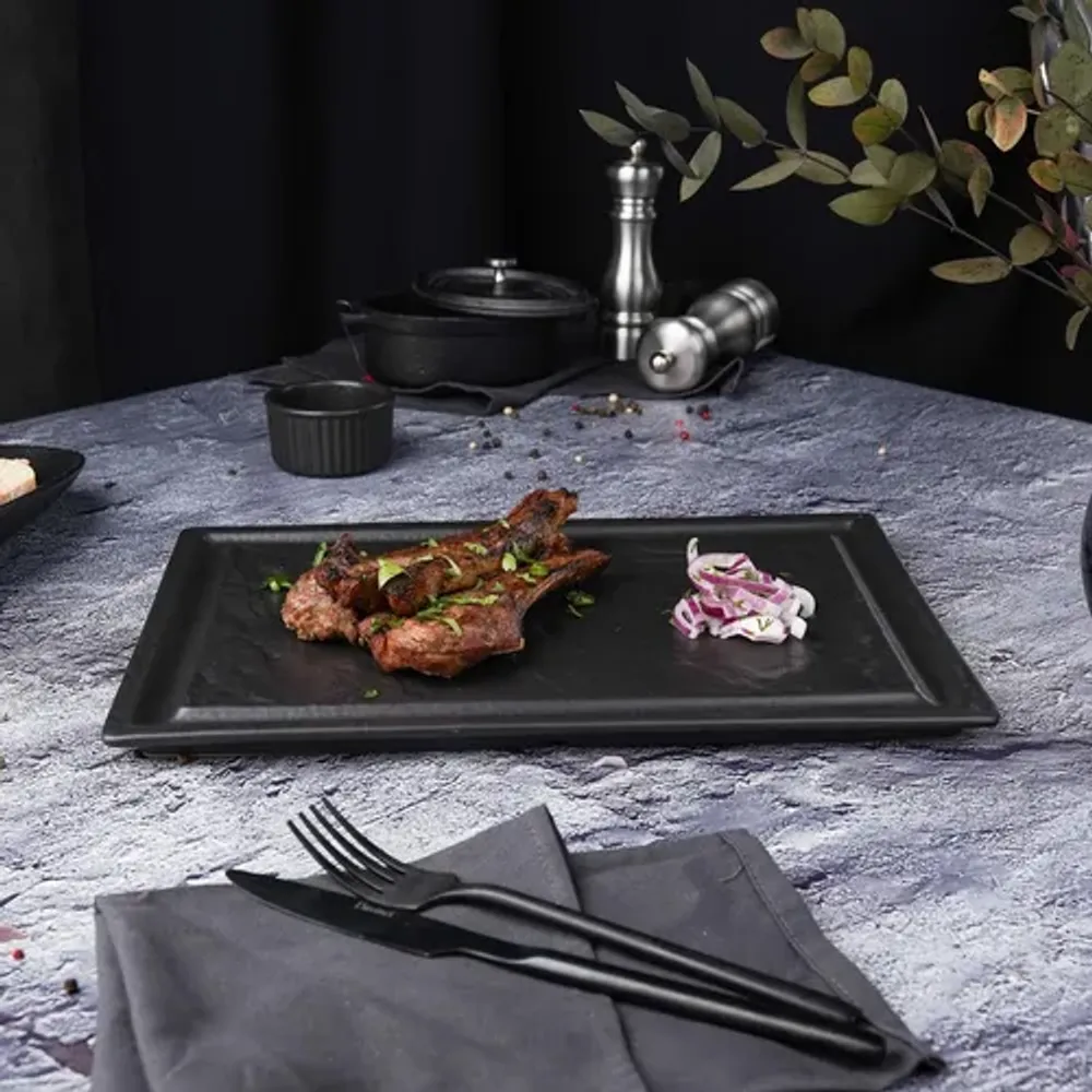 Блюдо прямоугольное 33*24 см h1,7 см для стейка Black Raw Stellar P.L. Proff Cuisine [1]