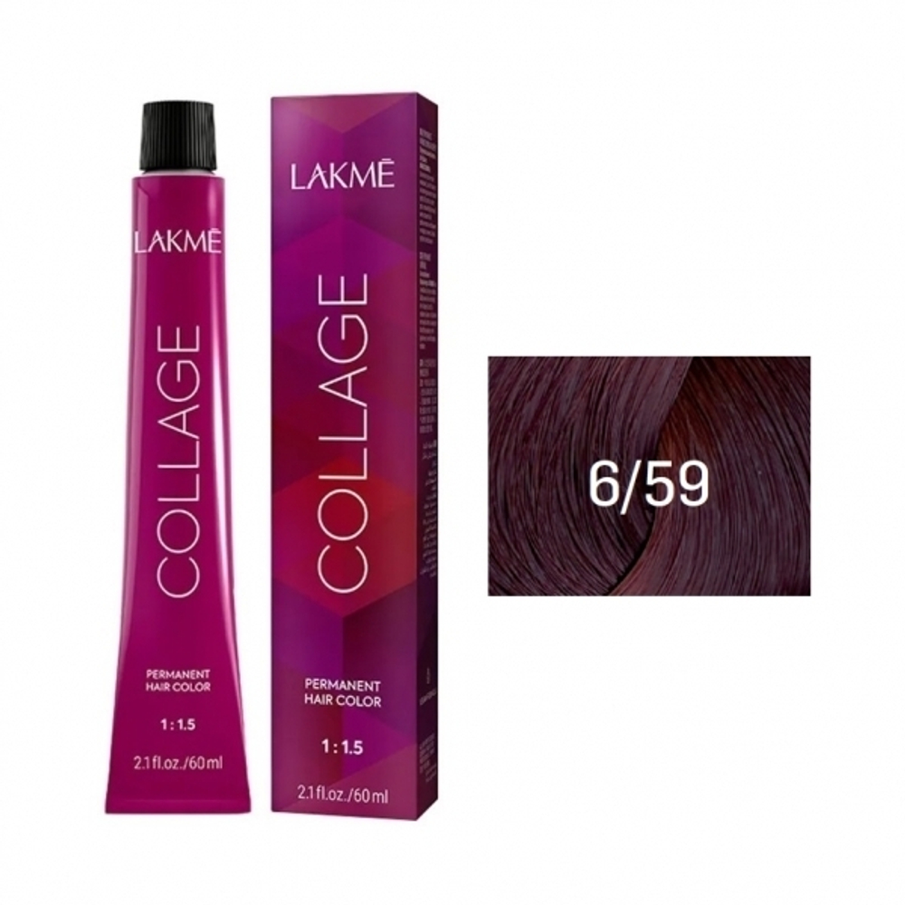 Lakme Collage Крем-краска для волос, 6/59 Темный блондин махагоновый-красный, 60 мл