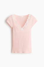 Топ с кружевной лентой и V-образным вырезом - H&M