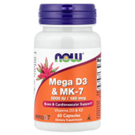 NOW Foods, мега D3 и MK-7, 60 капсул