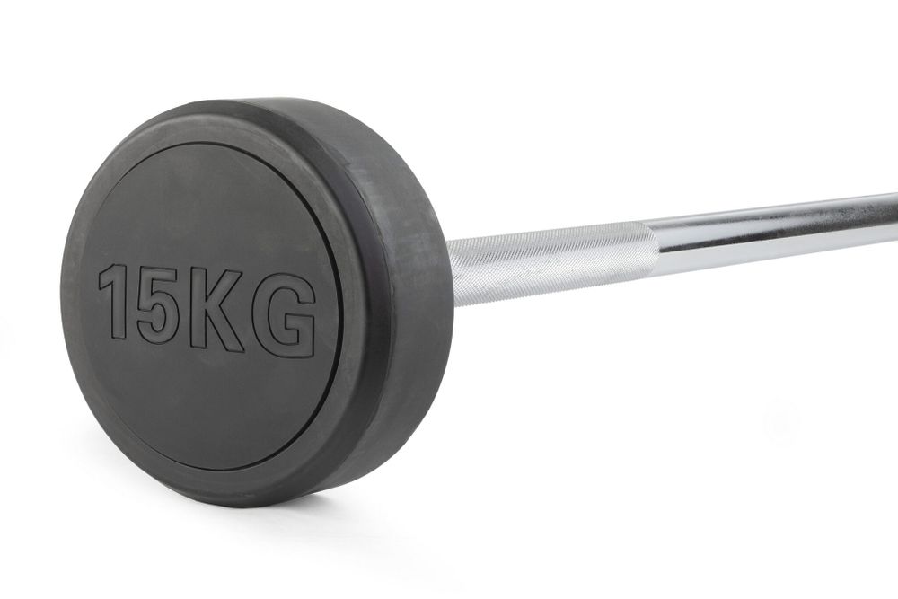 Штанга неразборная обрезиненная 15 кг. Прямой гриф. VictoryFit VF-DX4150