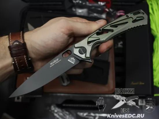 Нож складной НОКС Майор Black сталь M390, зеленый Титан 328-159506
