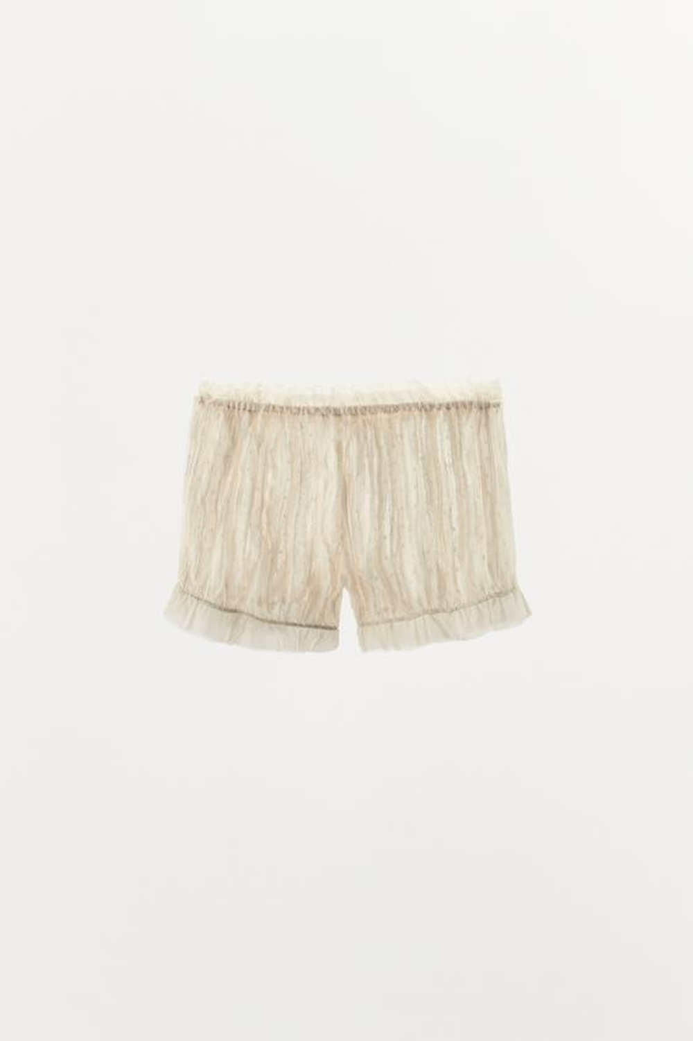 ZARA КОМБИНИРОВАННЫЕ ШОРТЫ ИЗ ТКАНИ ПЛЮМЕТИ, ЭКРЮ