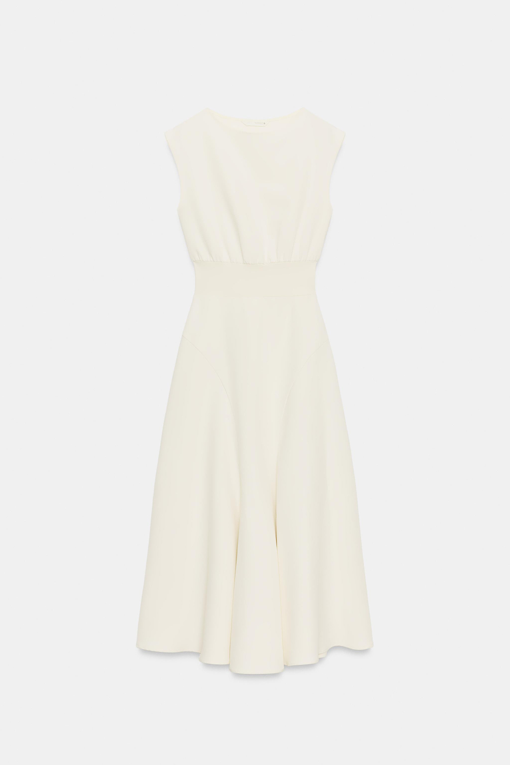 ZARA ПЛАТЬЕ МИДИ ИЗ КРЕПА, ЖЕЛТОВАТО-БЕЛЫЙ