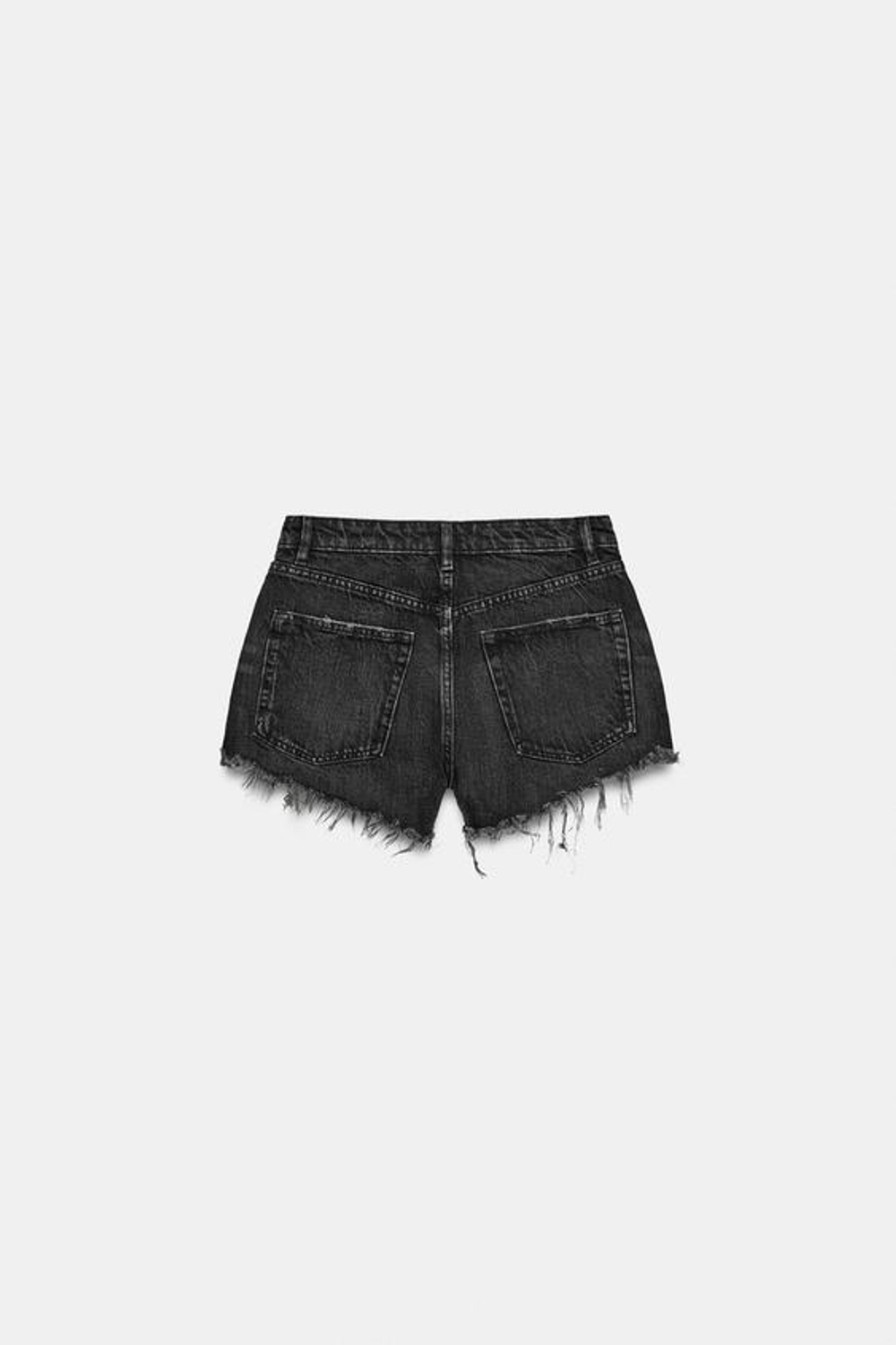 ZARA ДЖИНСОВЫЕ ШОРТЫ TRF С ВЫСОКОЙ ПОСАДКОЙ И РАЗРЫВАМИ, ЧЕРНЫЙ