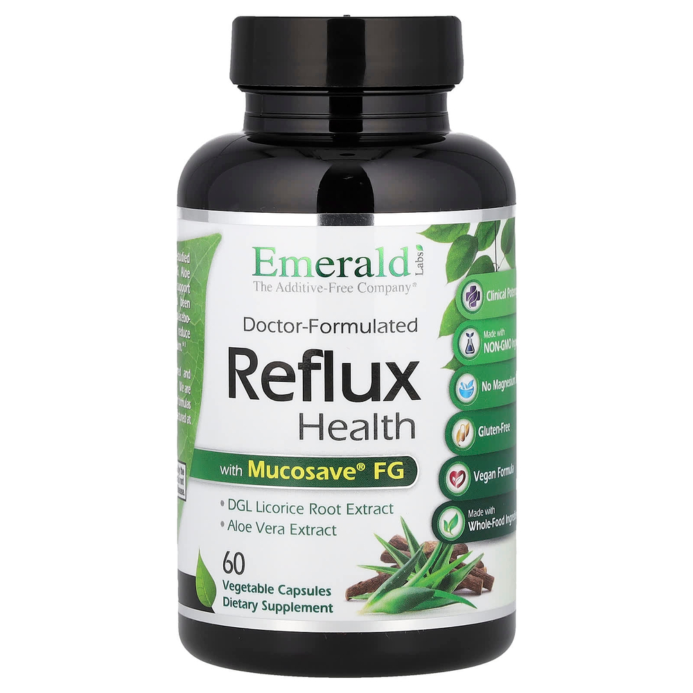 Emerald Laboratories, Reflux Health с Mucosave FG, 60 растительных капсул