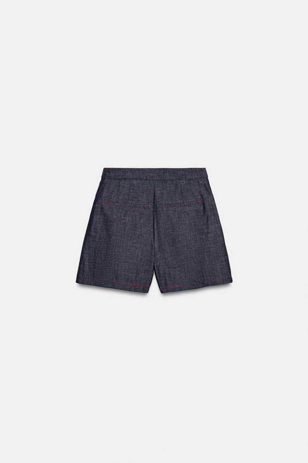 ZARA ЛЬНЯНЫЕ ШОРТЫ С КОНТРАСТНОЙ СТРОЧКОЙ, ИНДИГО