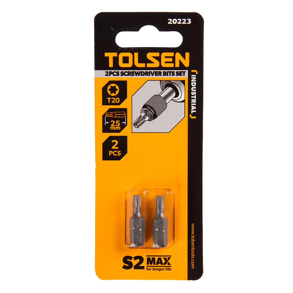 TOLSEN (TT20223) Набор вставок (бит) торцевых 1/4", Torx, T20, 25 мм, 2 предмета