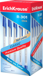 Ручка шариковая 1 мм, синяя "CLASSIC Stick R-301" (ErichKrause)