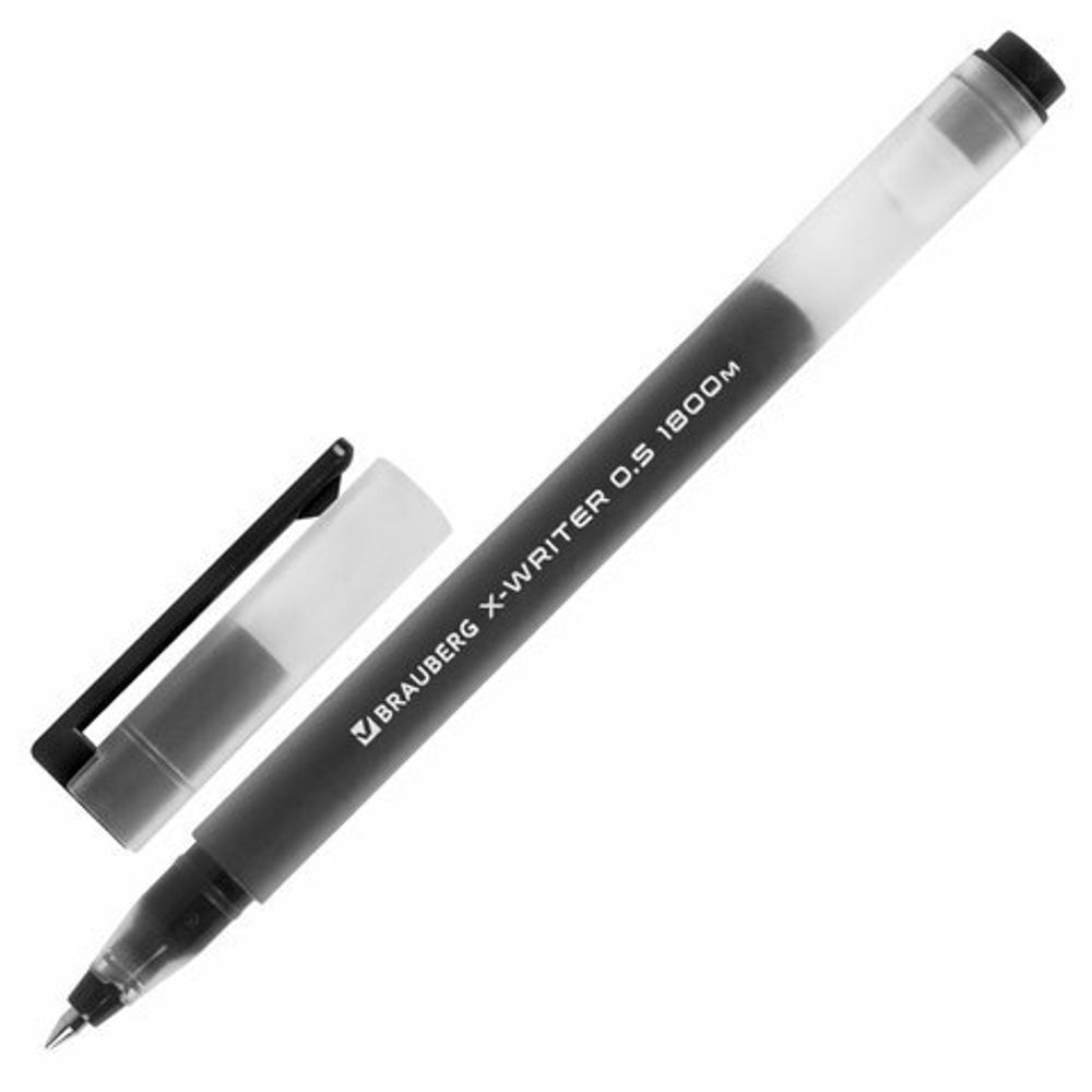 Ручка гелевая BRAUBERG "X-WRITER 1800", УВЕЛИЧЕННАЯ ДЛИНА ПИСЬМА 1 800 м, 1шт, ЧЕРНАЯ, стандартный узел 0,5 мм, 144135