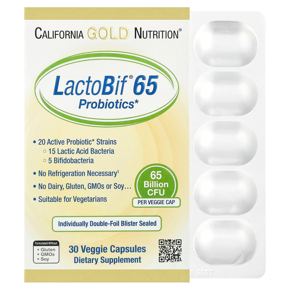 California Gold Nutrition, LactoBif® 65, пробиотики, 30 растительных капсул