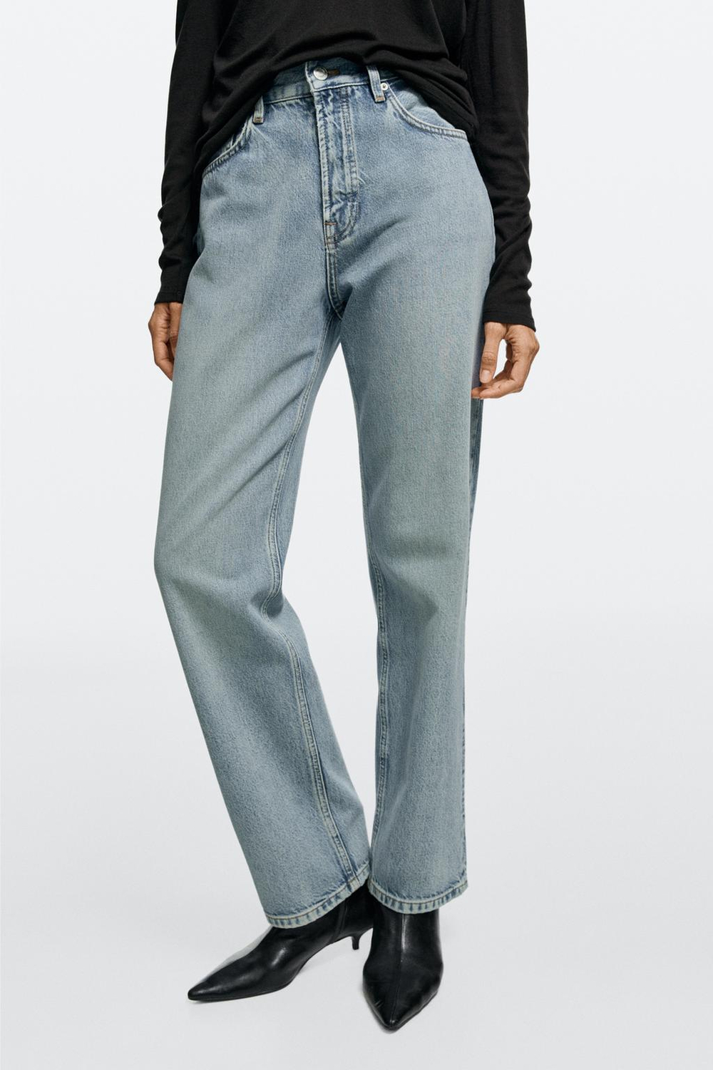 Massimo Dutti Джинсы прямого кроя с высокой талией, светло-голубой