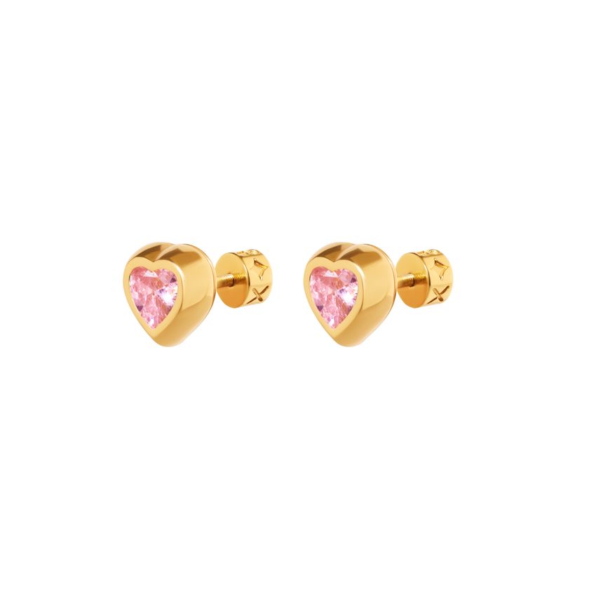 Серьги Розовый Камень с Сердцем – Золото
