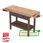 ХИТ! Верстак столярный Стандарт БУК АВК046 136 х 49 см с 2 тисками, пеналом, 2 ящиками, полкой для инструментов Цвет тумбы Тёмный орех PROFI&HOBBY АВК046-B