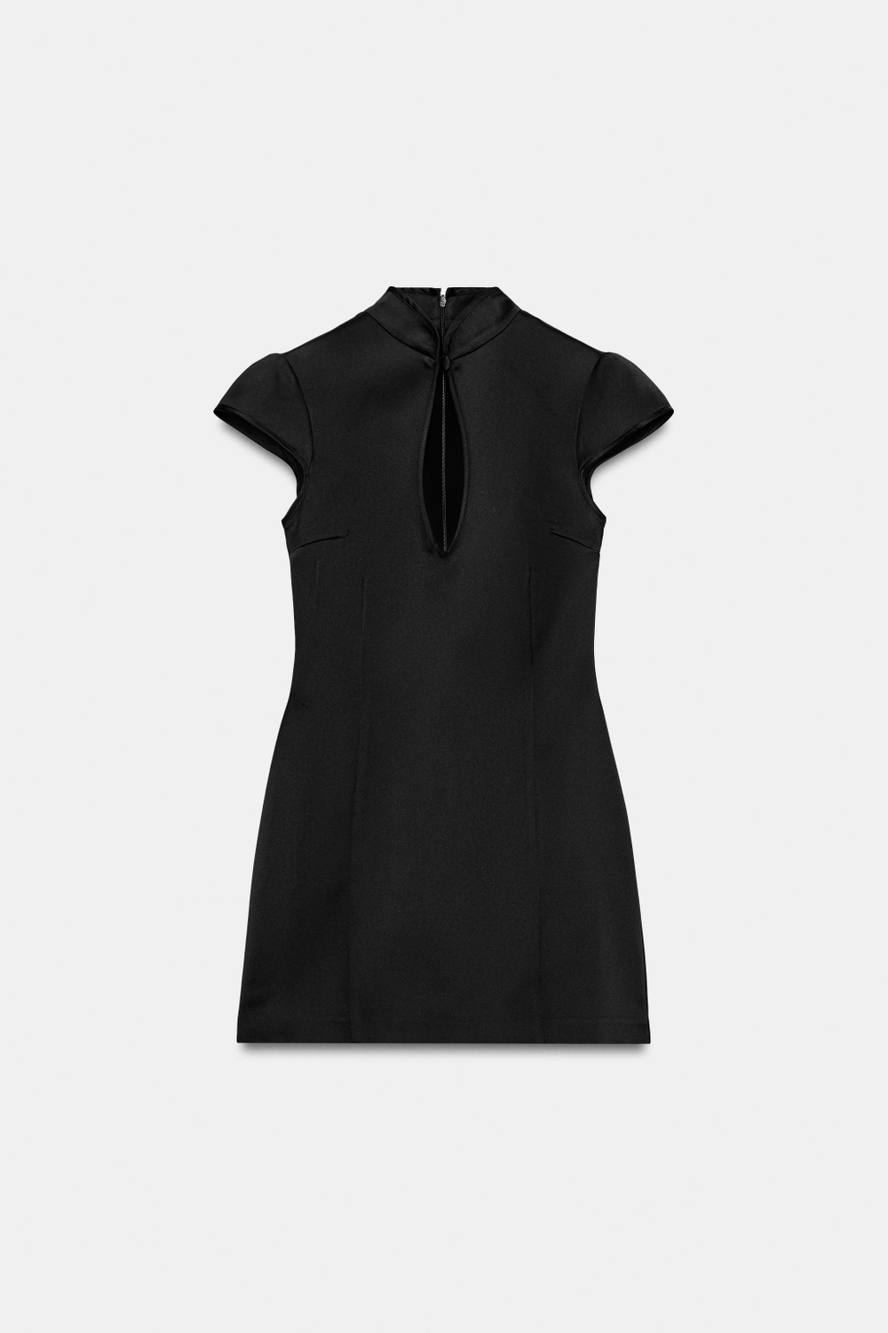 ZARA АТЛАСНОЕ МИНИ-ПЛАТЬЕ С РАЗРЕЗОМ, ЧЕРНЫЙ