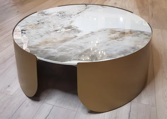 Журнальный столик Stone Antique L, Ø90х30 см, латунь, керамогранит