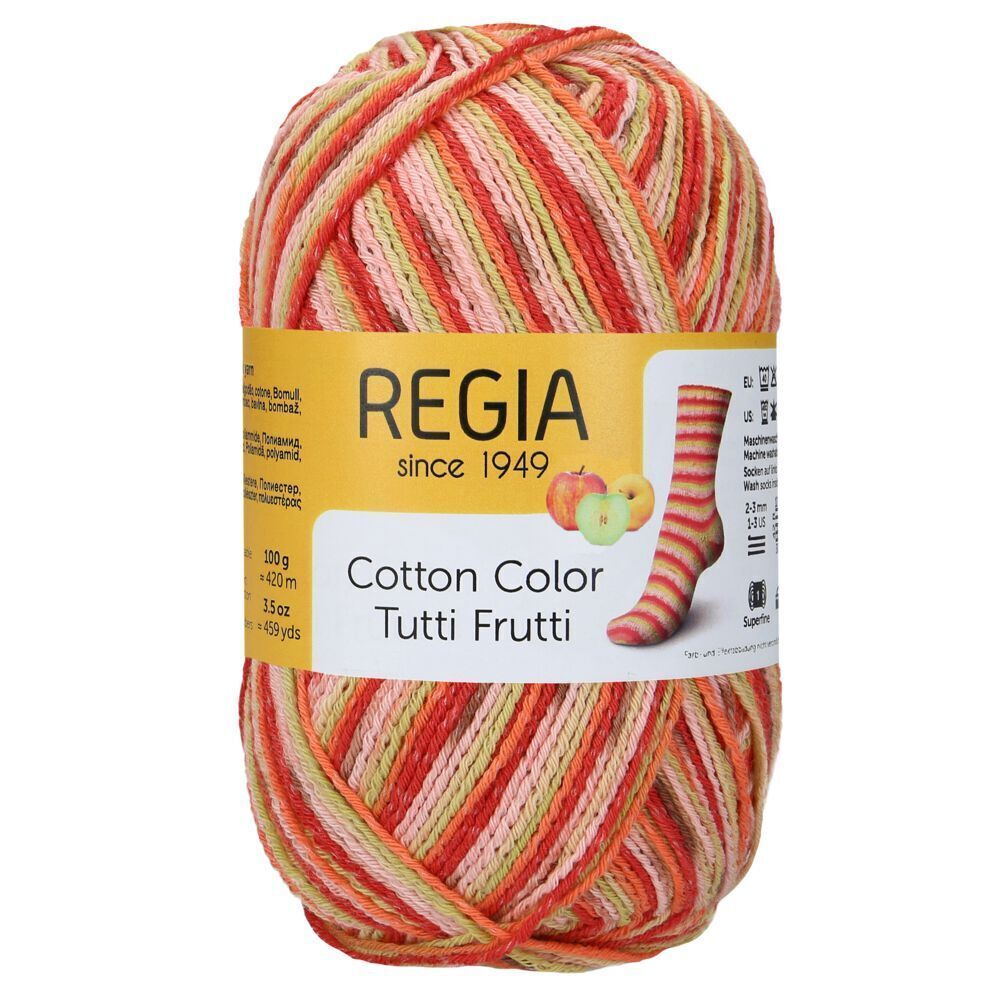 Пряжа Regia Cotton Color (02426/Яблоко), 72% хлопок, 18% полиамид, 10% полиэстер, 100г/420м