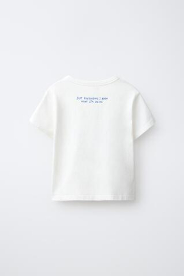 ZARA ФУТБОЛКА С ТЕКСТОВЫМ ПРИНТОМ, СИНИЙ