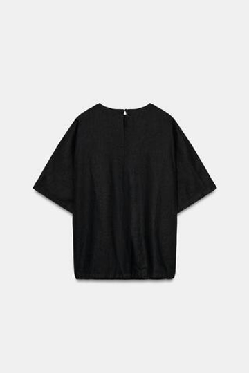 ZARA ЛЬНЯНОЙ ТОП НА ШНУРКАХ — ZW COLLECTION, ЧЕРНЫЙ